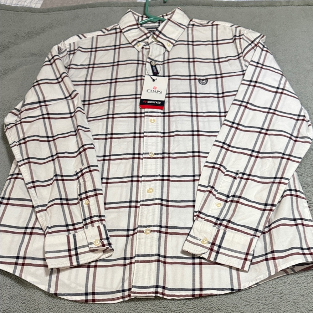 Chaps Cream and Black Plaid Button-Down Shirt